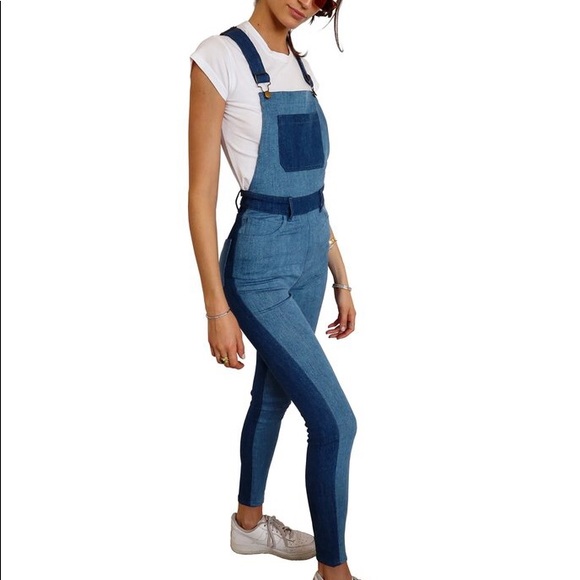 Second Skin Overalls Denim - Second Skin Overalls Two Tone High Rise Skinny